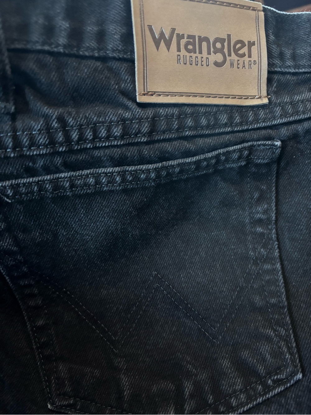Wrangler Men’s Black Denim Jeans with Tan Leather Patch